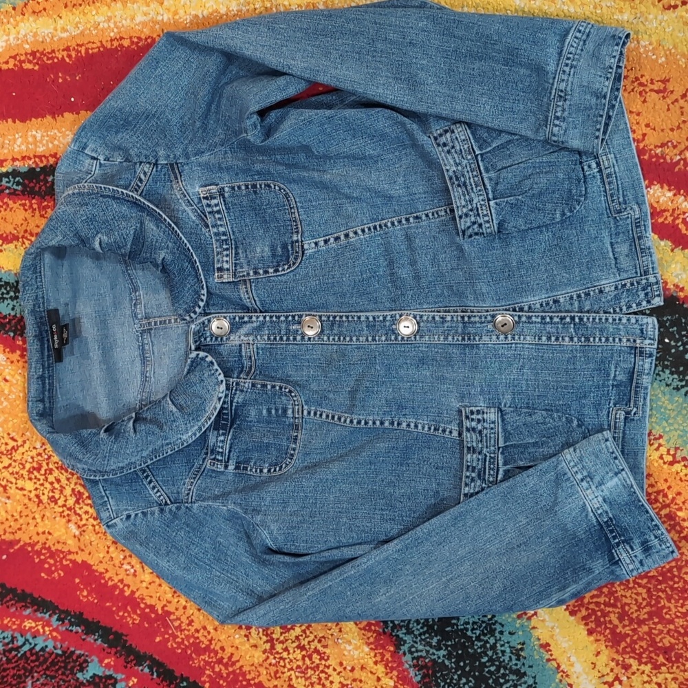 Style & Co Blue Denim Jacket XL Peter Pan Collar Cottagecore Jean Jacket - Picture 2 of 7